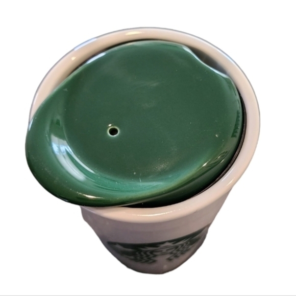 Starbucks 12 Tumbler Ceramic Travel Coffee Mug Lid Mermaid Siren White Green - Picture 4 of 9